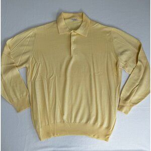 Gran Sasso Mens Sweater NO SIZE Tag Italy 3 Button Virgin Wool Yellow